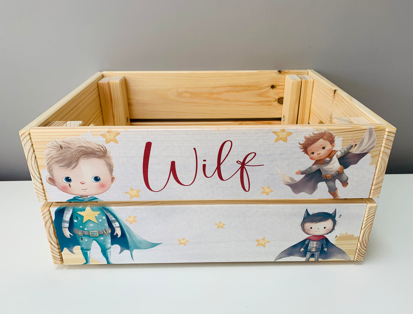 Superhero wooden book crate