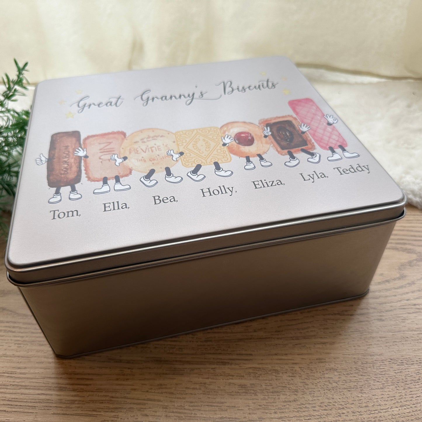Biscuit names character tin