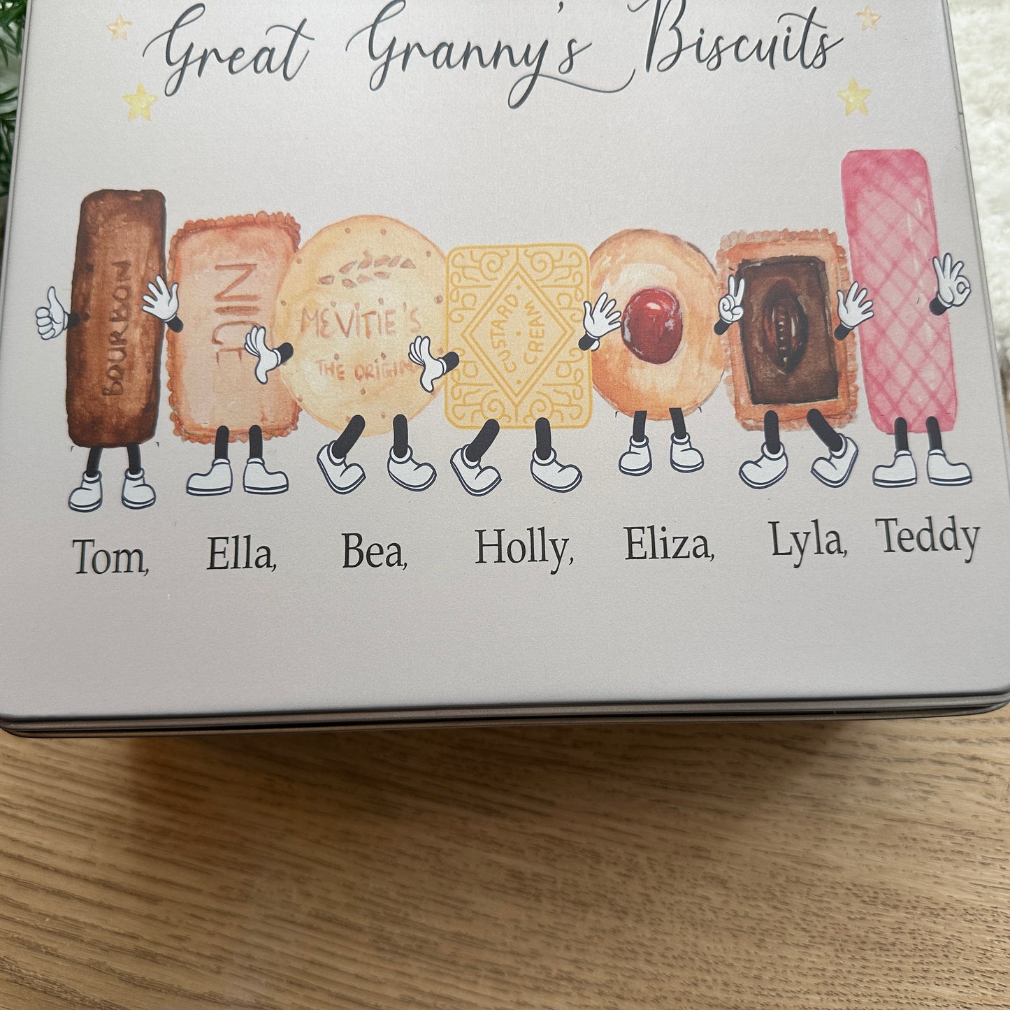 Biscuit names character tin