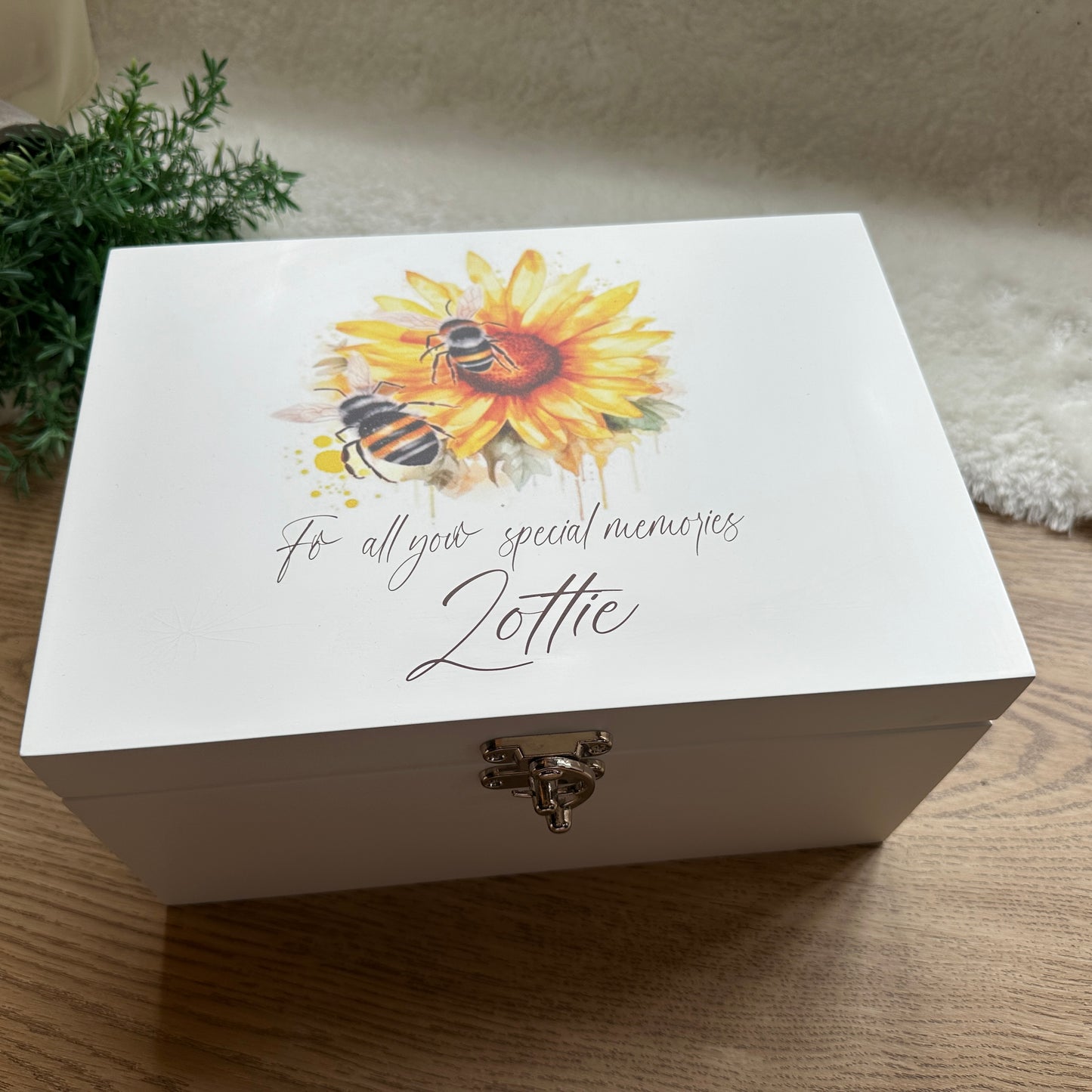 Sunflower Bee Luxury white baby memory box
