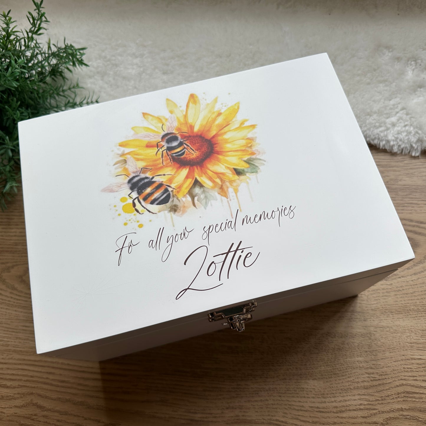 Sunflower Bee Luxury white baby memory box