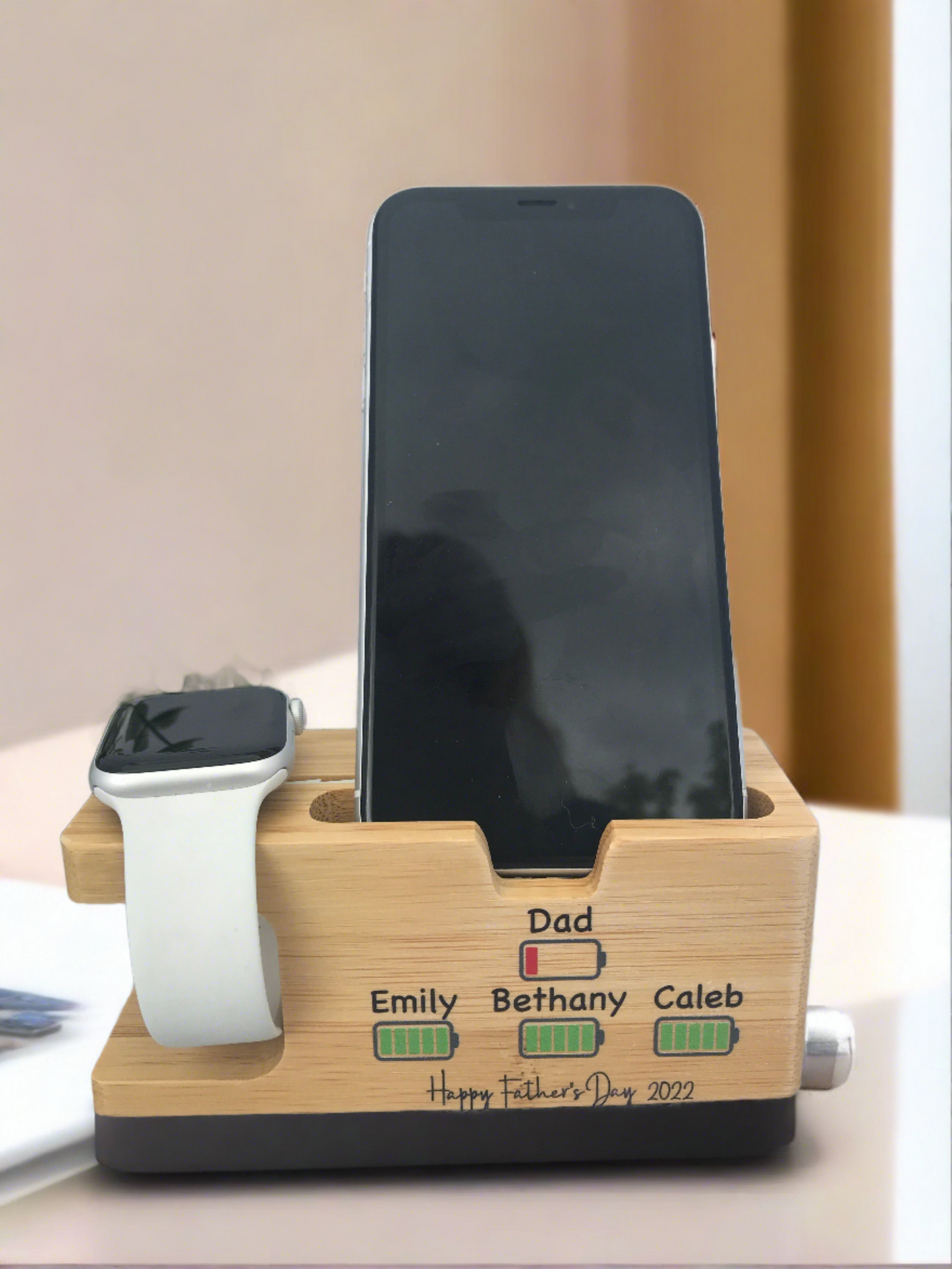 Bamboo phone and watch docking station