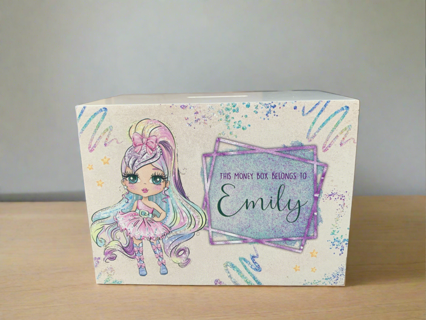 Glitter girl pink money box