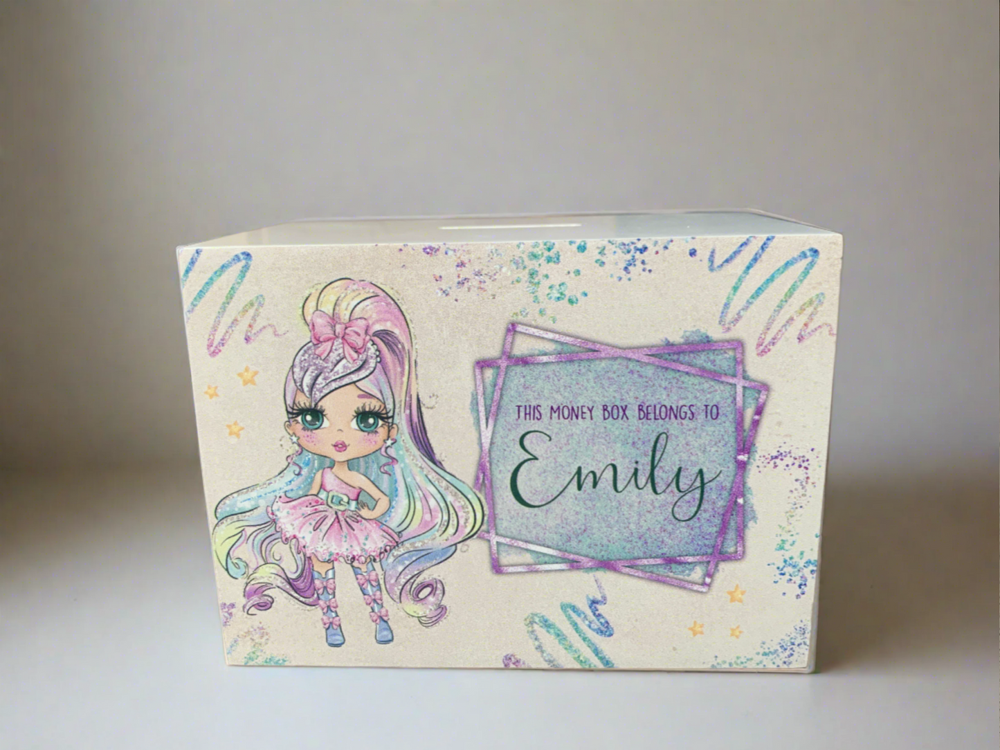 Glitter girl pink money box