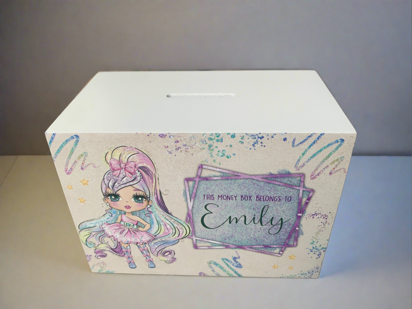 Glitter girl pink money box