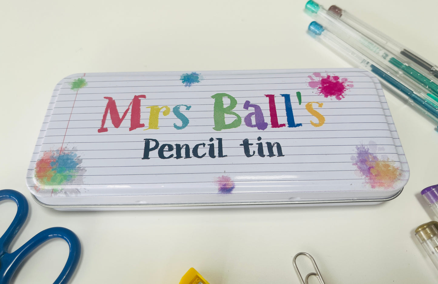 Teacher crayon pencil tin