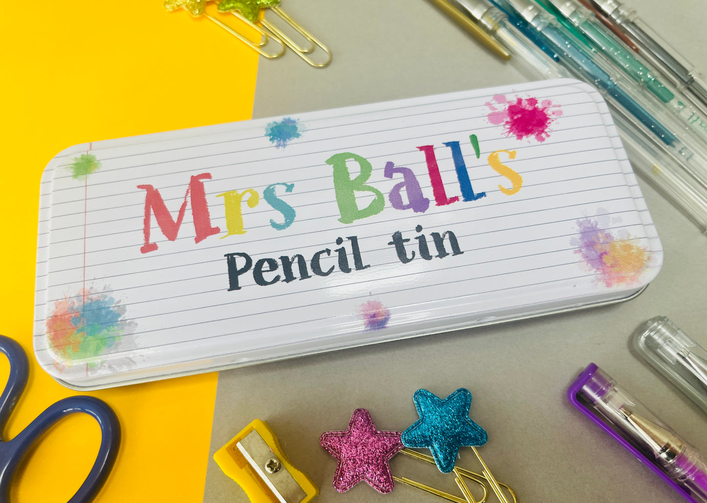 Teacher crayon pencil tin