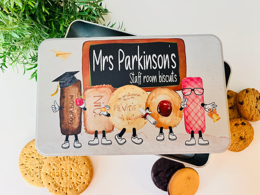 Teacher biscuit character tin