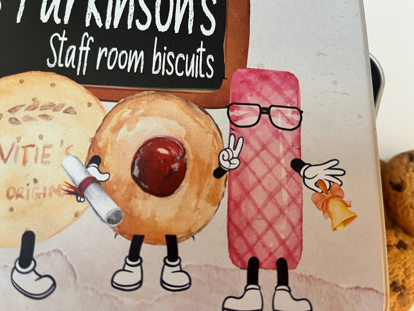 Teacher biscuit character tin