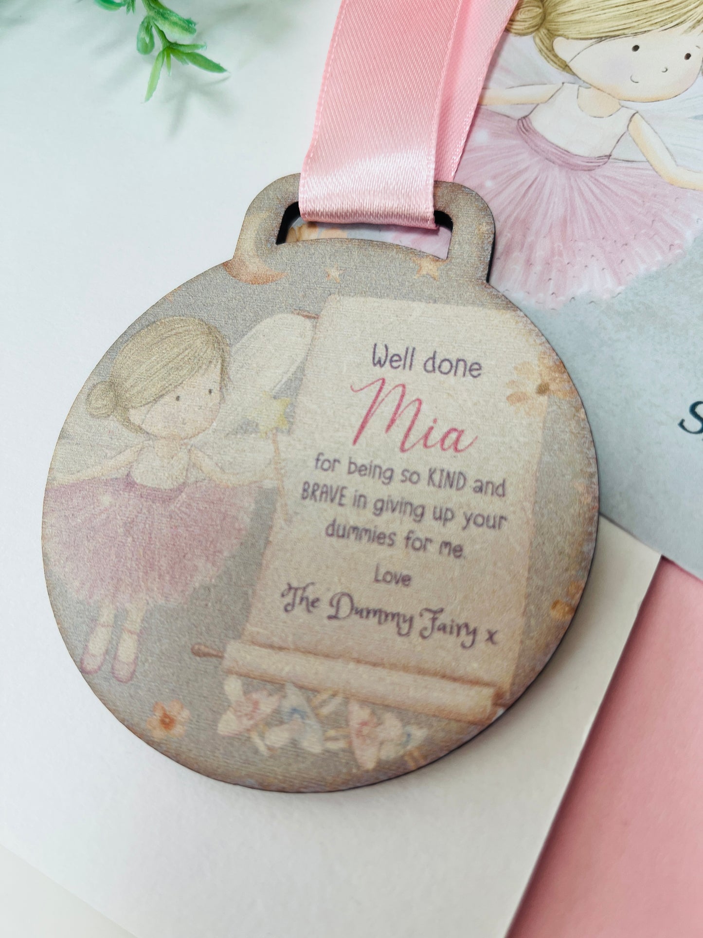 Pink Dummy Fairy medal with certificate