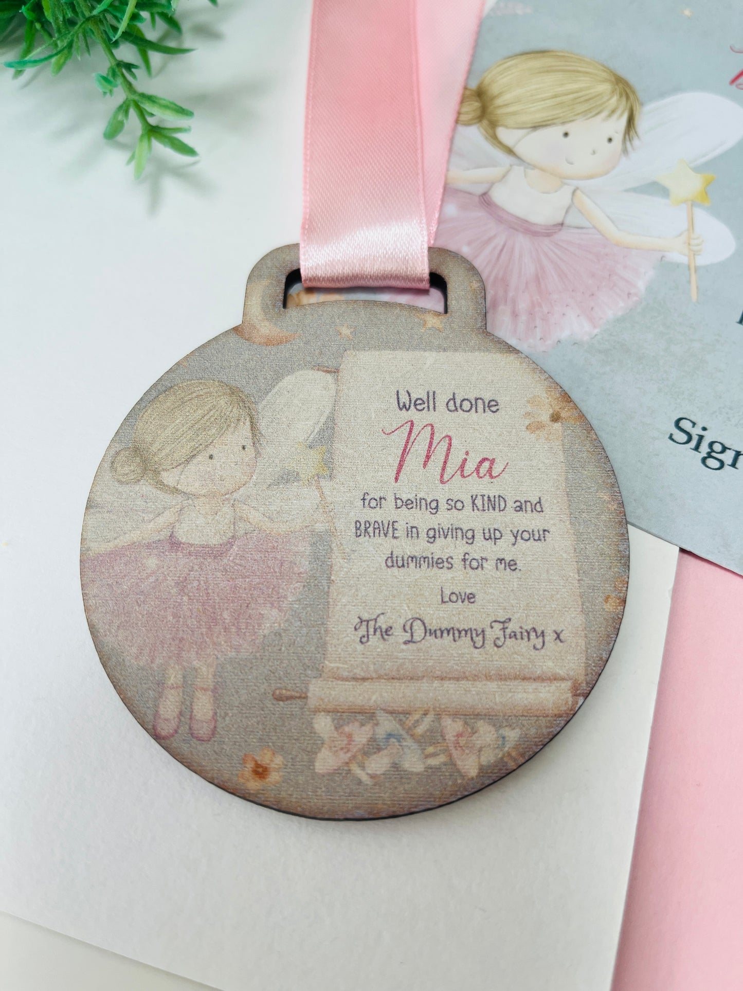 Pink Dummy Fairy medal with certificate