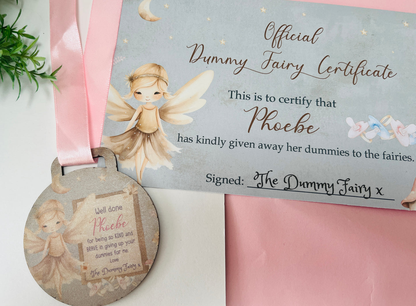 Gold Dummy Fairy medal with certificate