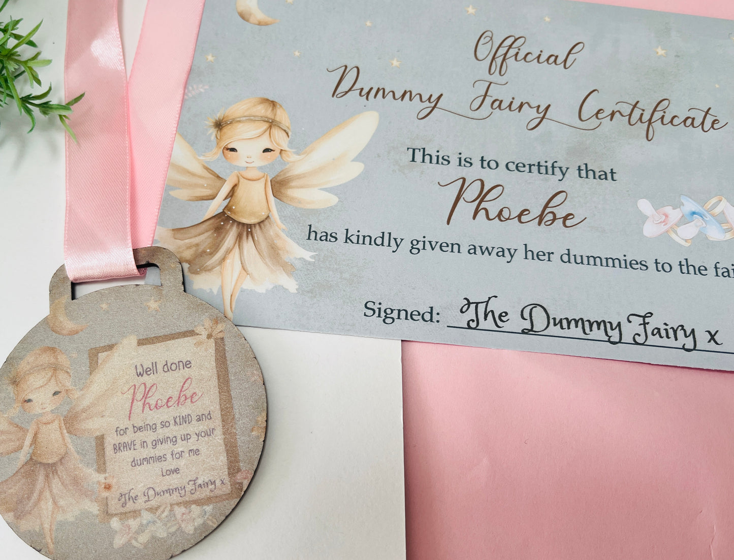 Gold Dummy Fairy medal with certificate