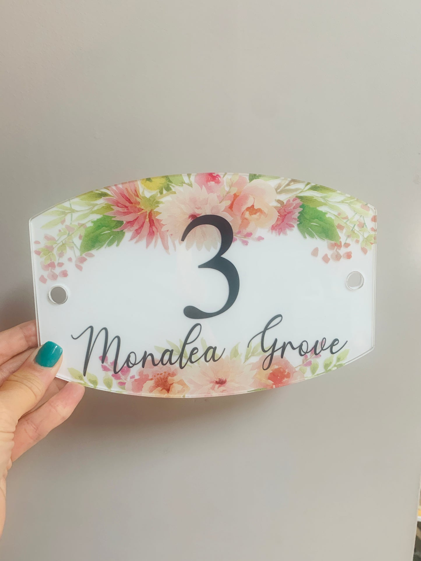 Roses and Dahlia door number plaque