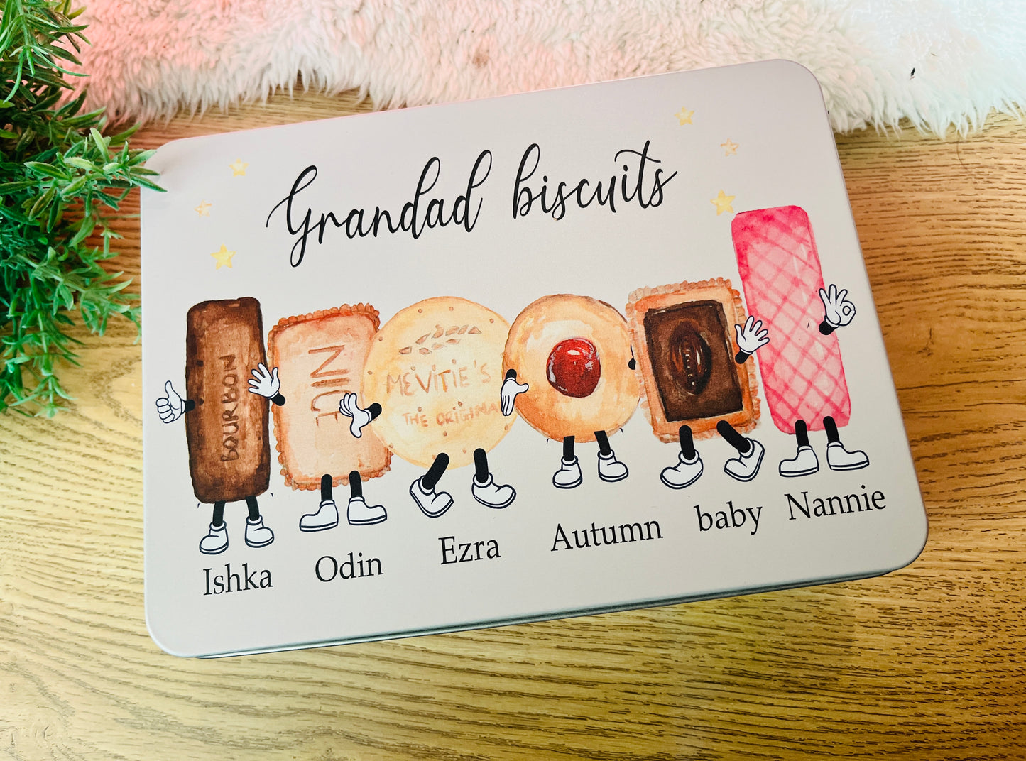 Biscuit names character tin