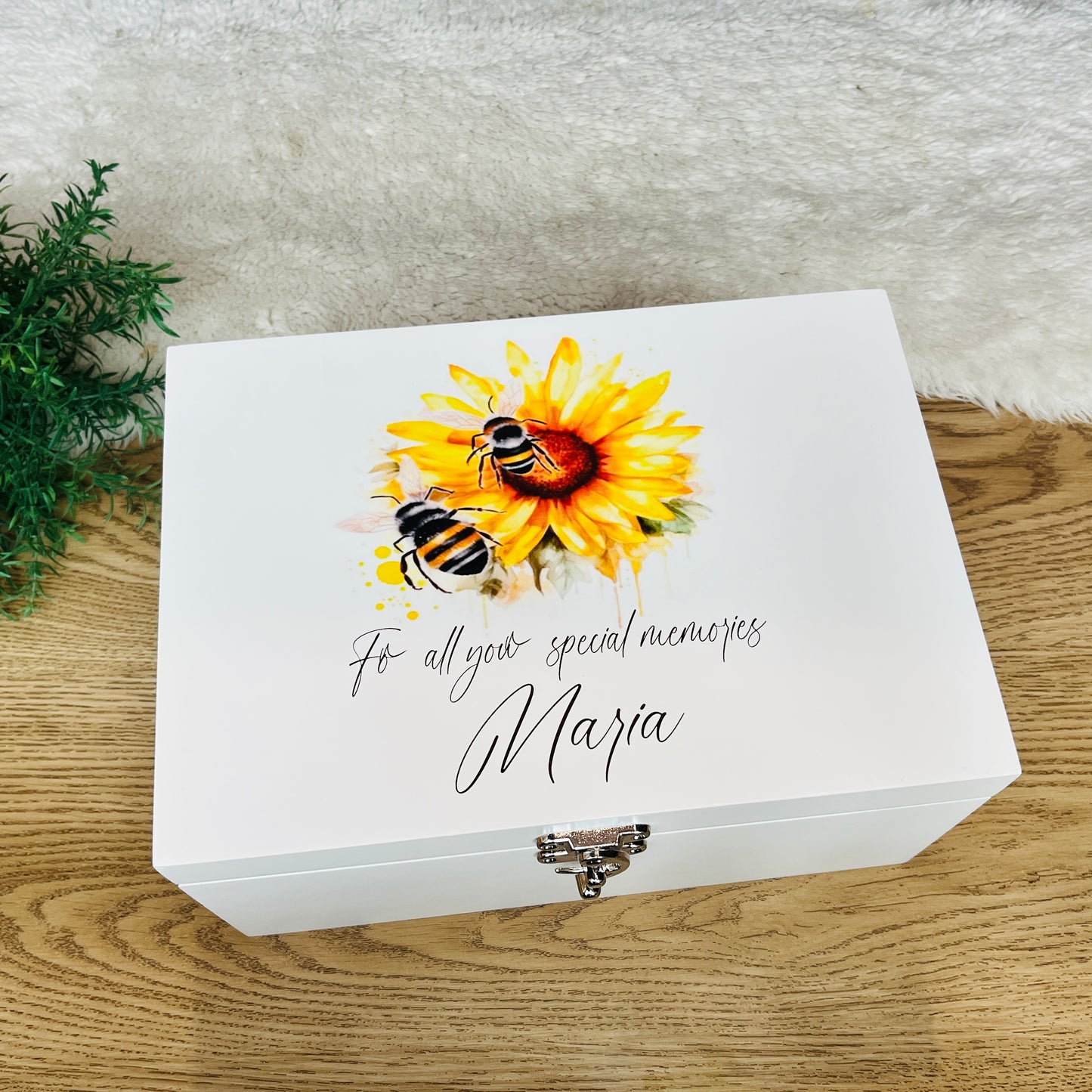 Sunflower Bee Luxury white baby memory box