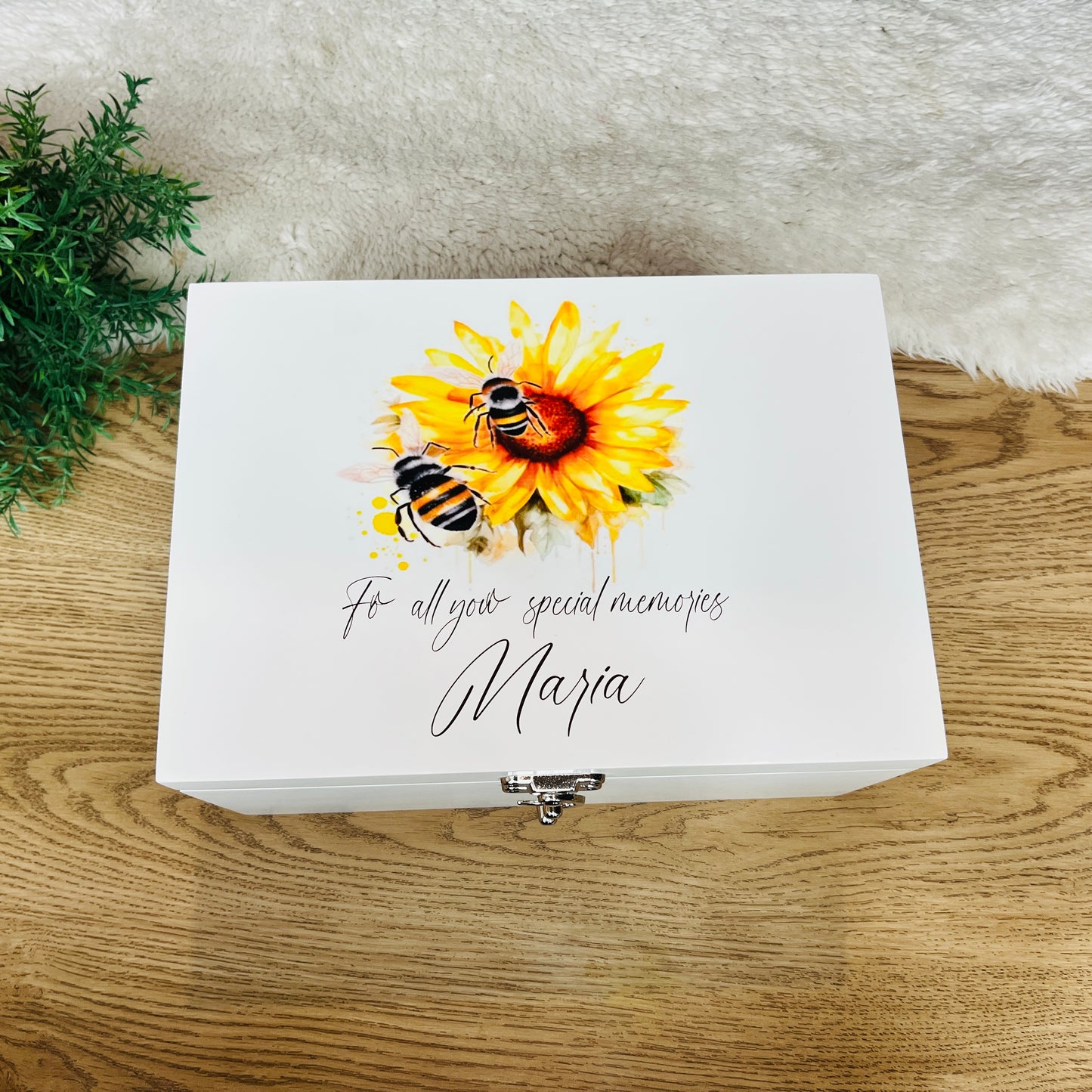 Sunflower Bee Luxury white baby memory box