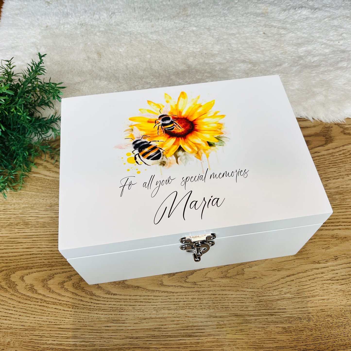 Sunflower Bee Luxury white baby memory box
