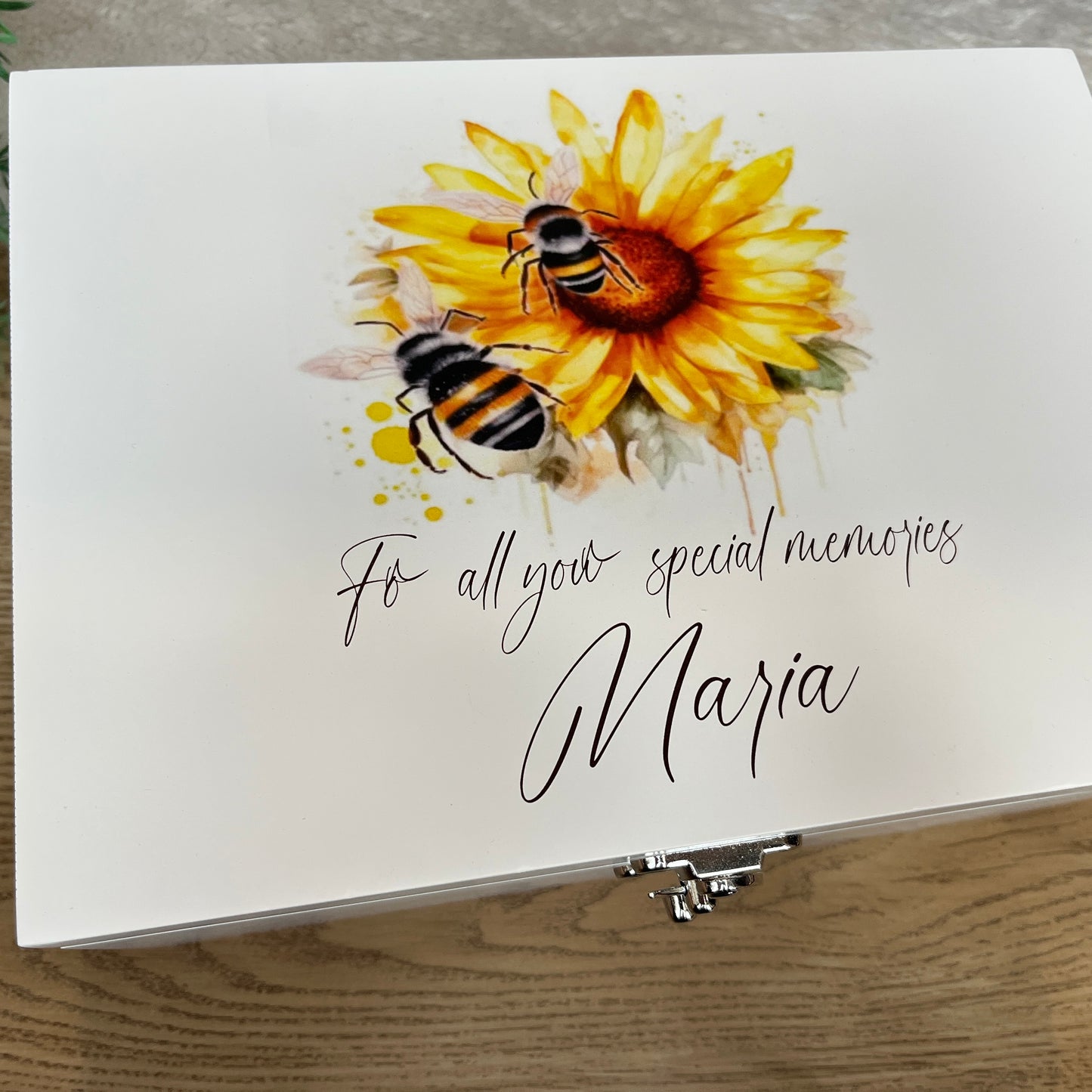 Sunflower Bee Luxury white baby memory box