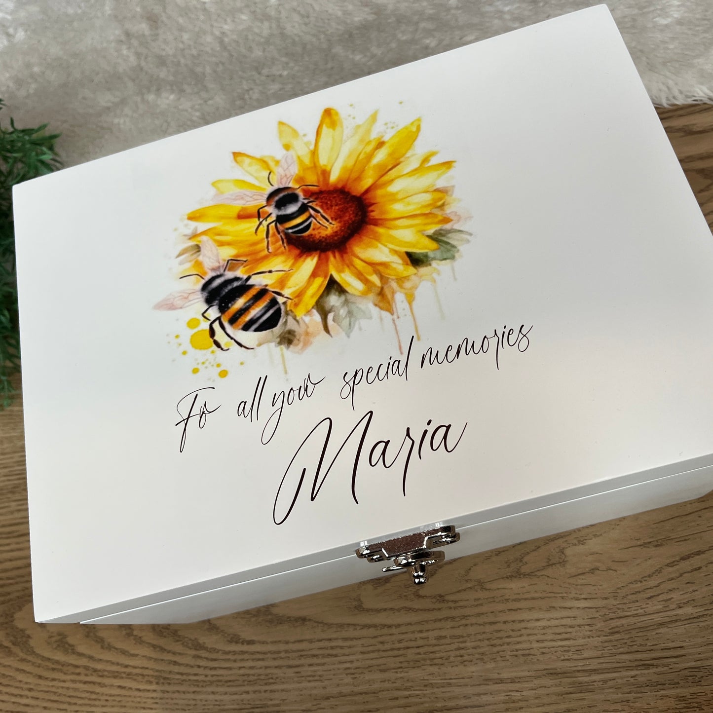 Sunflower Bee Luxury white baby memory box