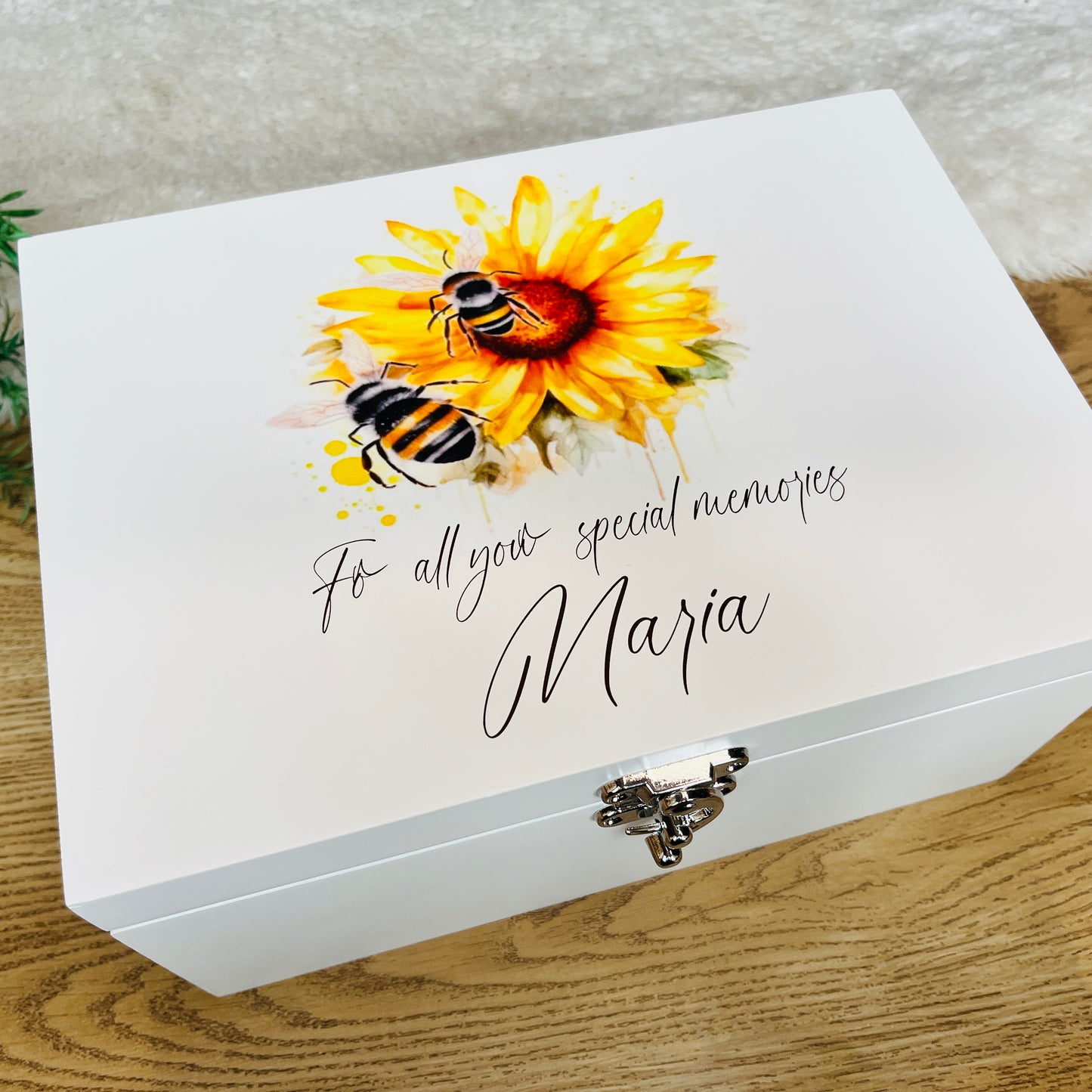 Sunflower Bee Luxury white baby memory box