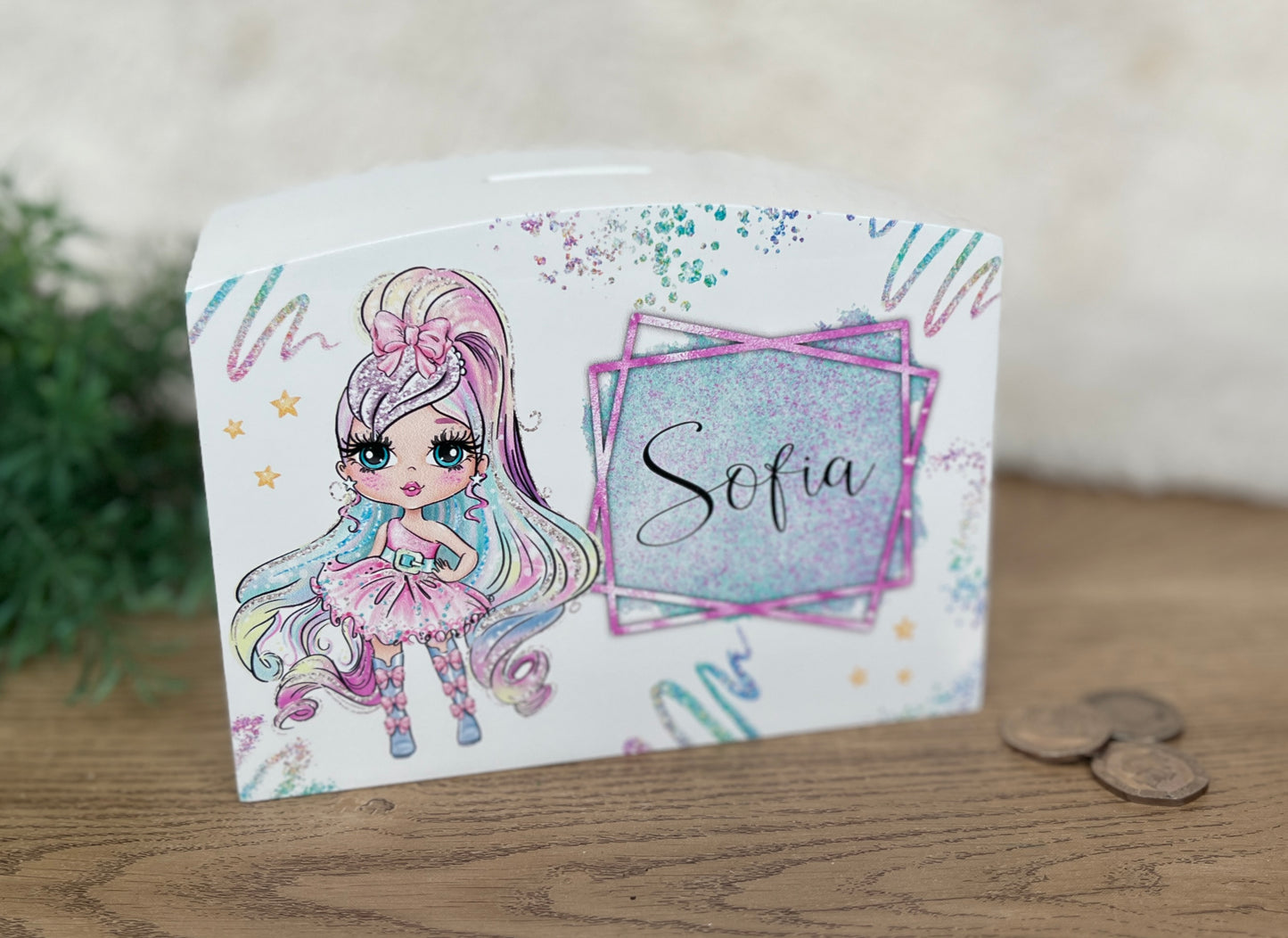Glitter girl pink money box