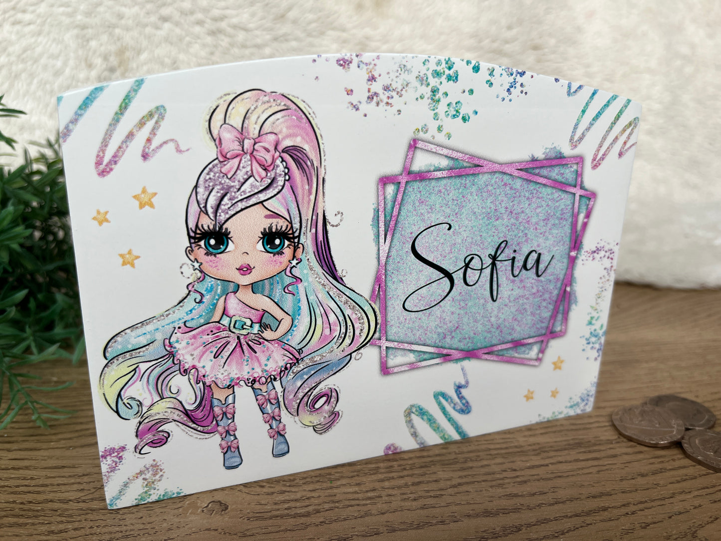 Glitter girl pink money box