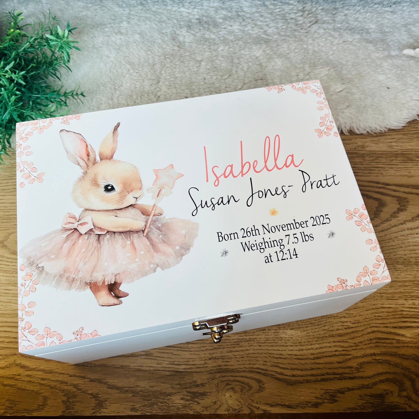 Ballerina Bunny Luxury white baby memory box