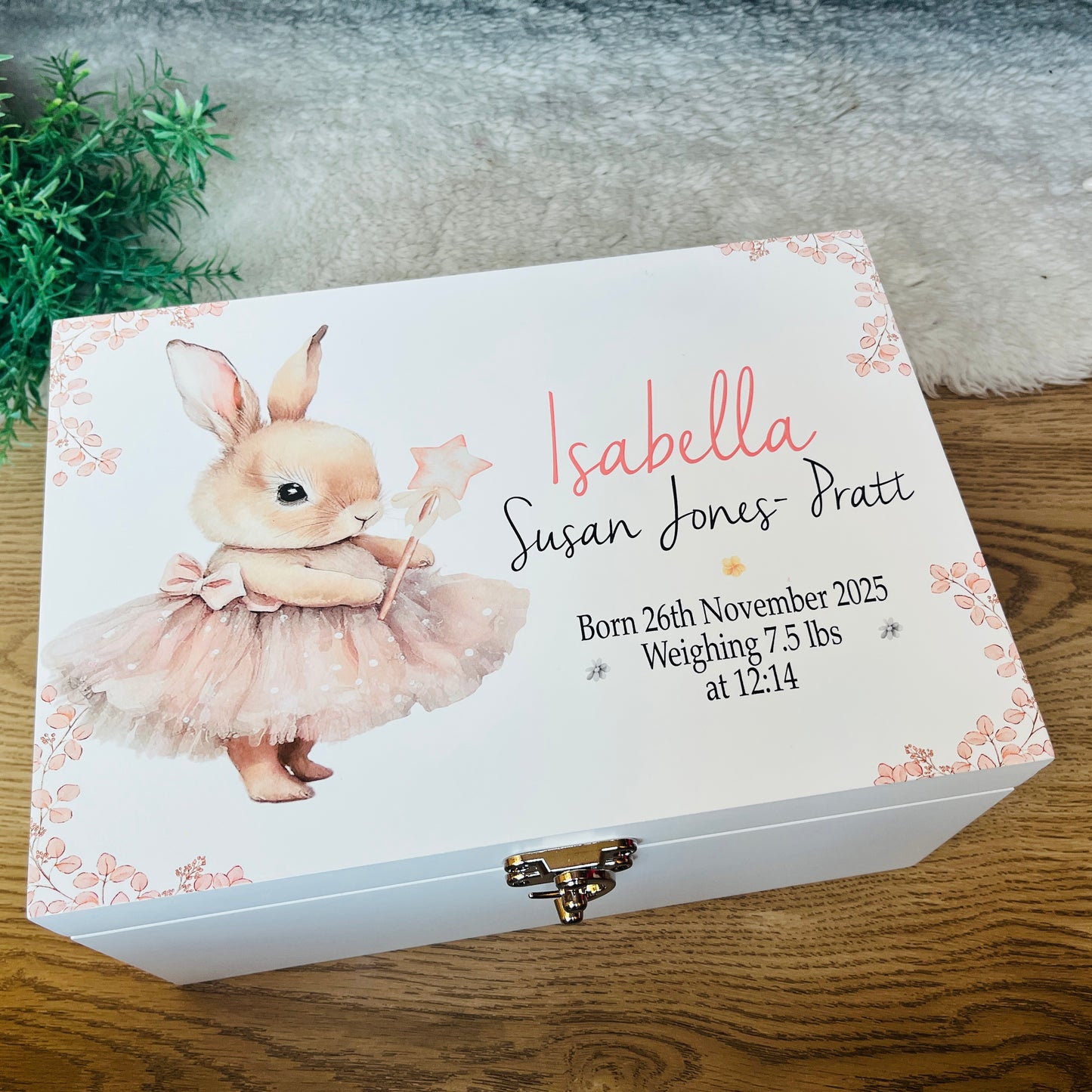 Ballerina Bunny Luxury white baby memory box