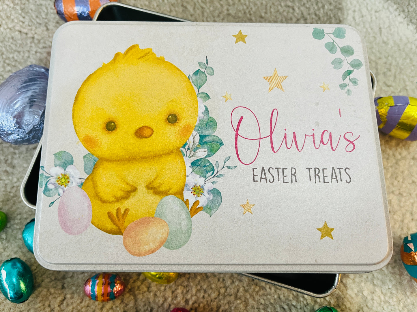 Easter chick treats tin