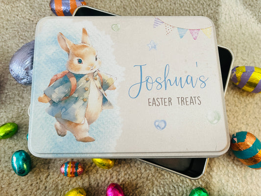 Rabbit Easter treats tin