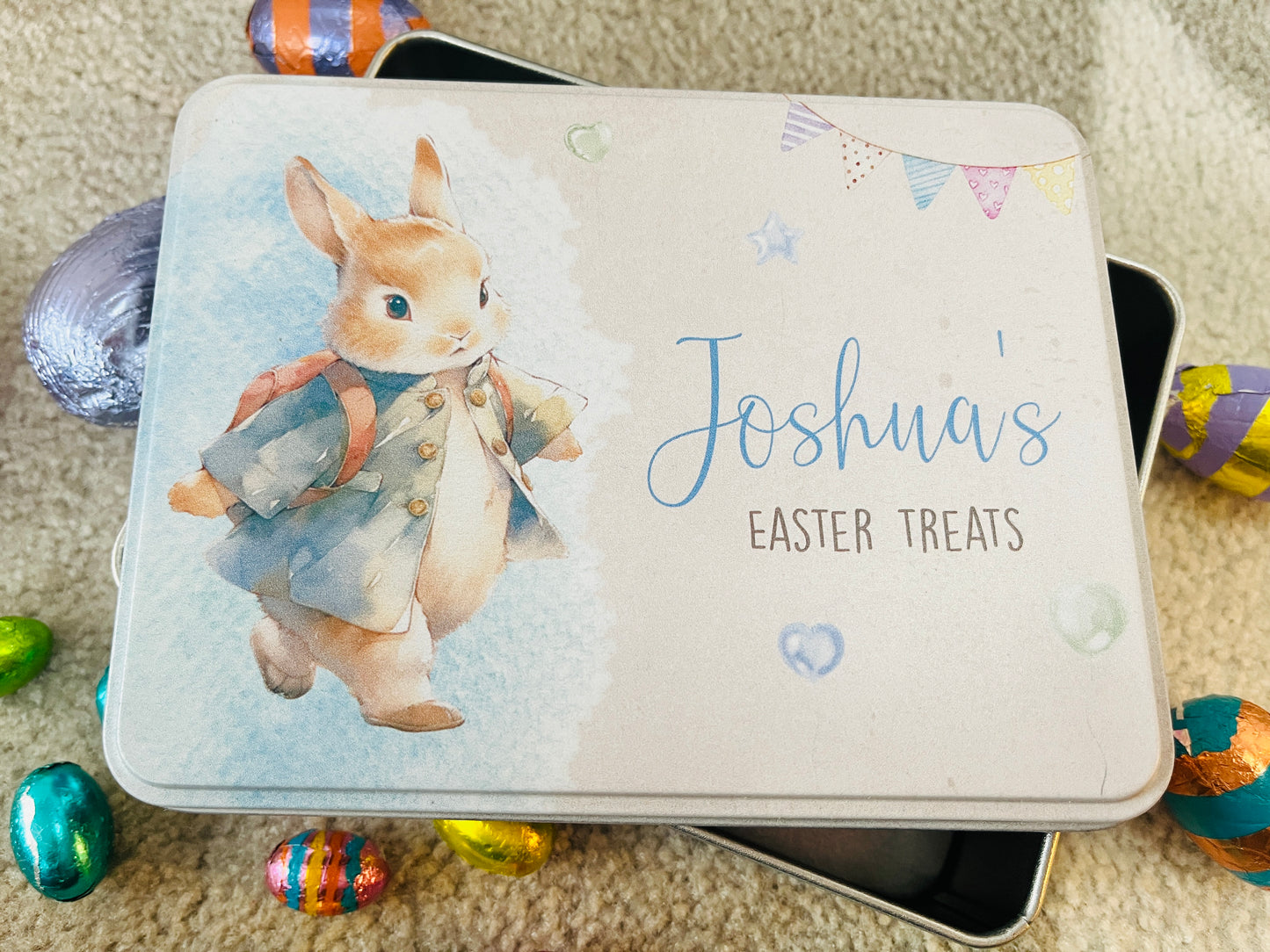 Rabbit Easter treats tin