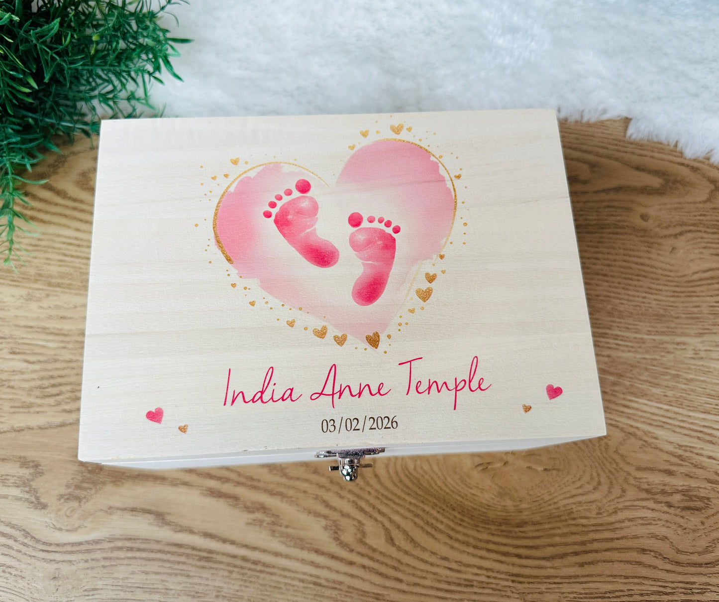 Baby footprint keepsake box