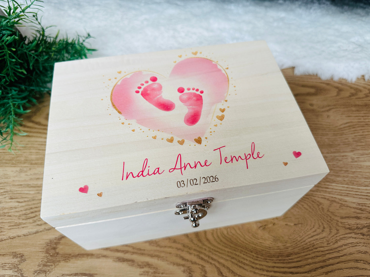 Baby footprint keepsake box