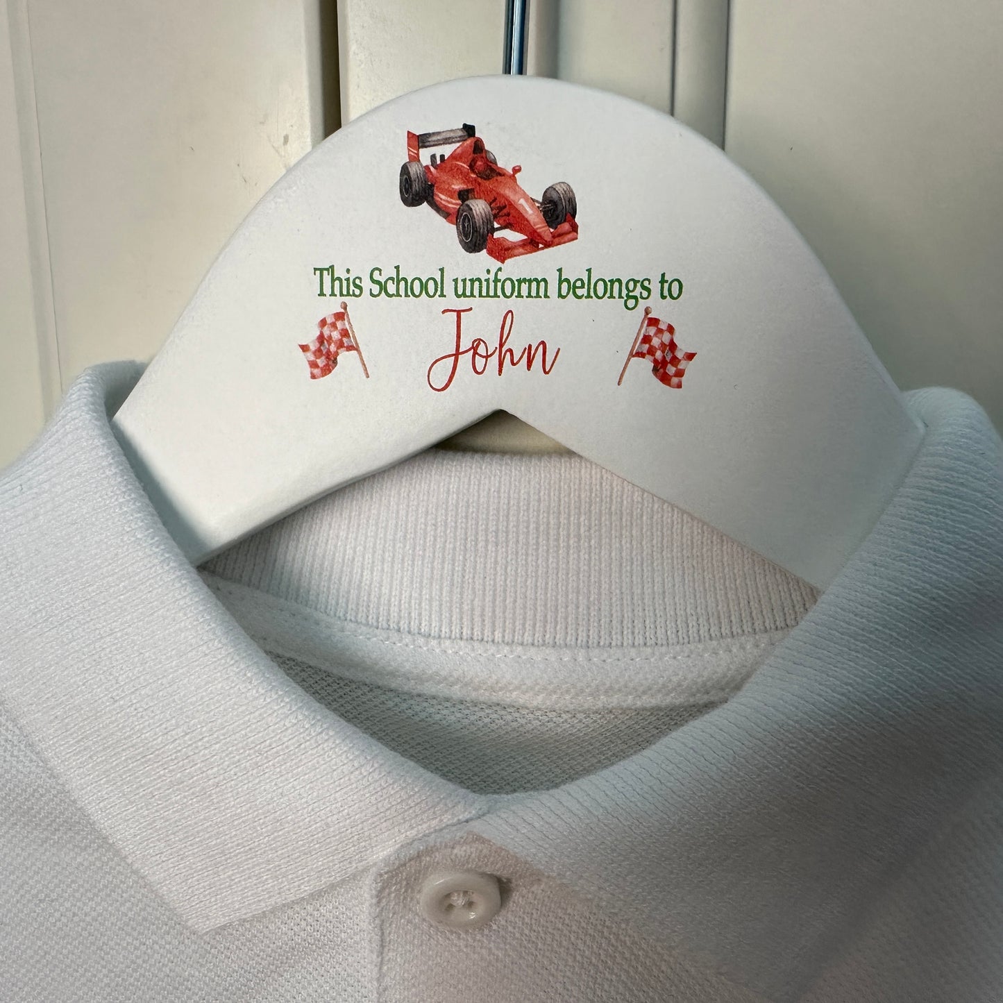 Race car school uniform hanger