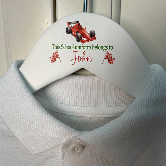 Race car school uniform hanger