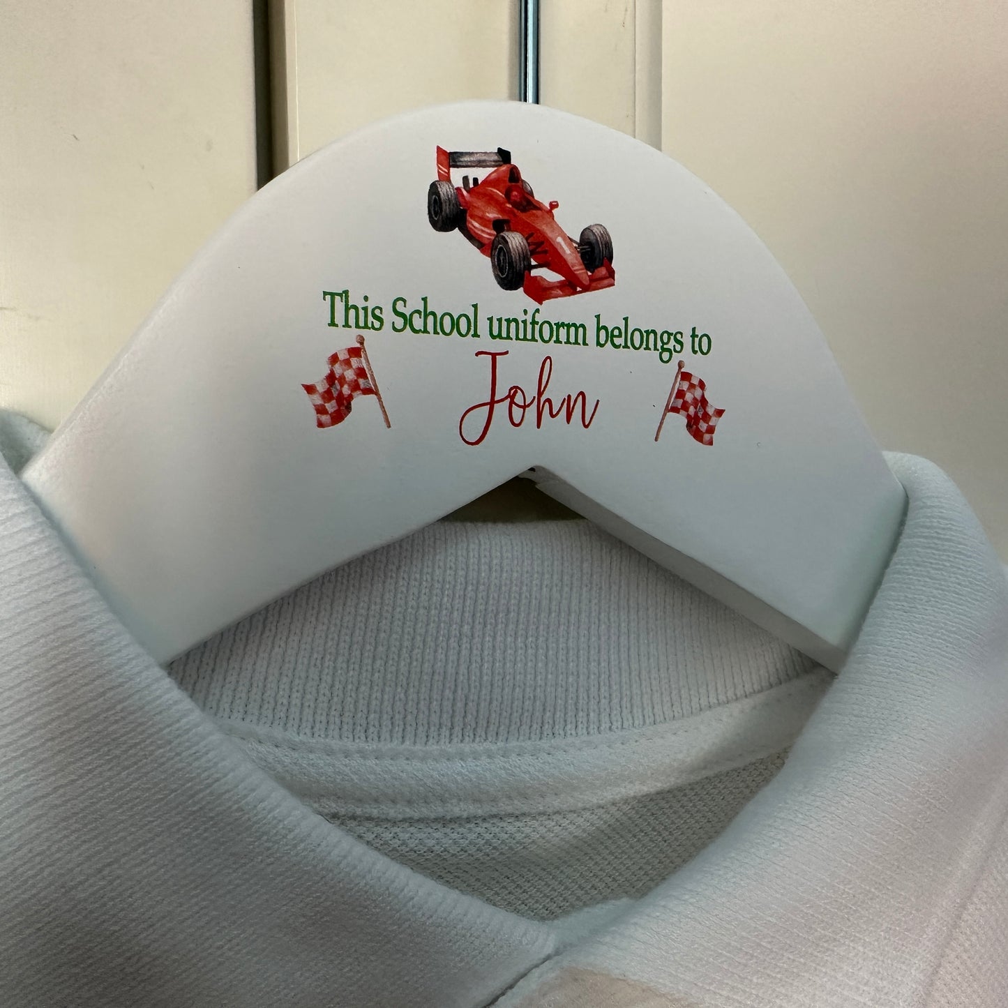 Race car school uniform hanger