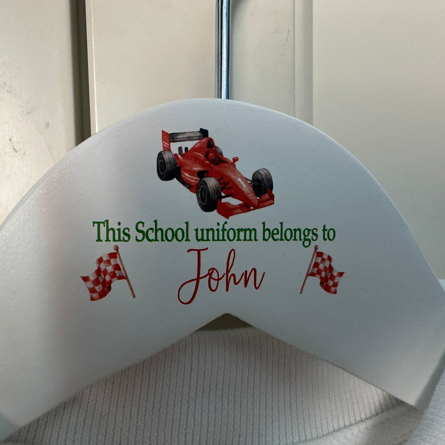 Race car school uniform hanger