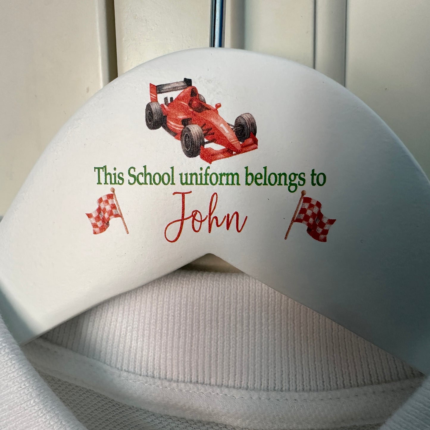 Race car school uniform hanger