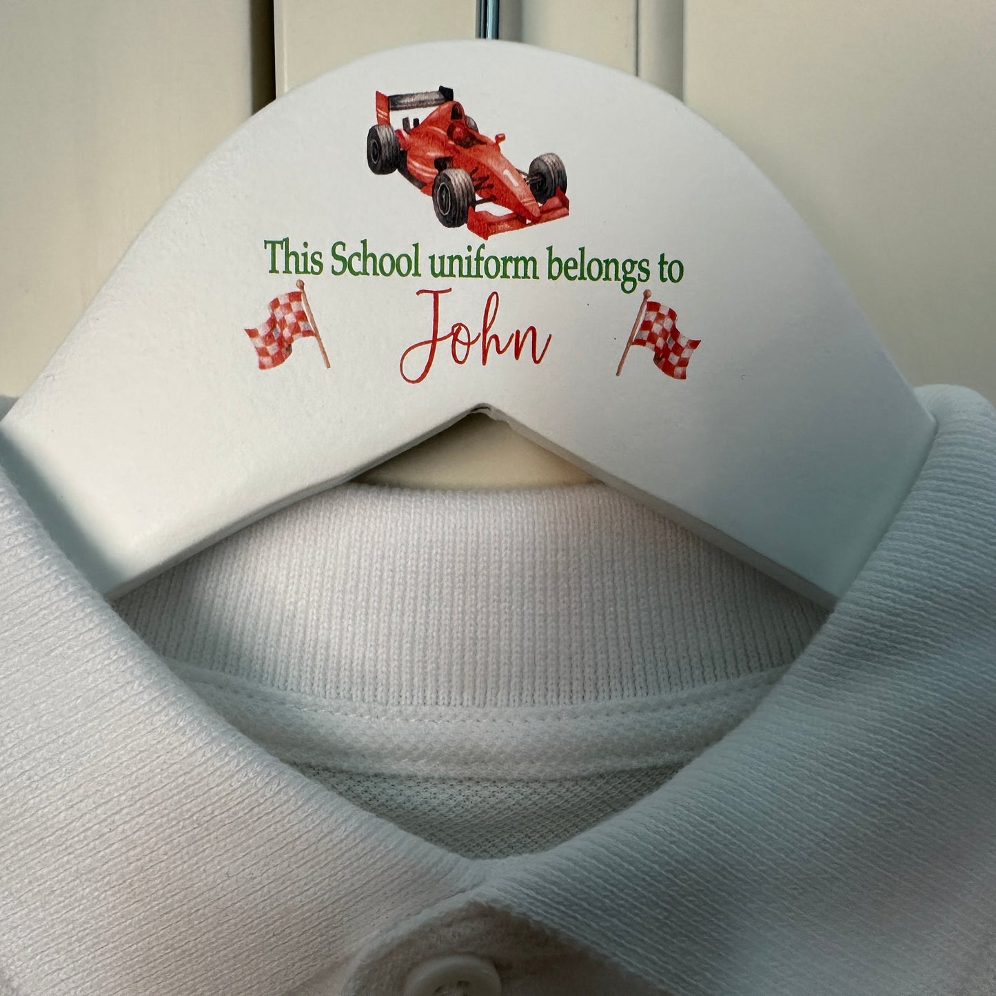 Race car school uniform hanger