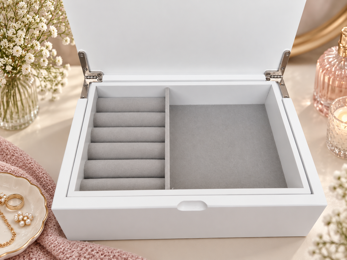 Rainbow luxury white jewellery box with removable compartment