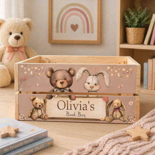 Cute Rabbit and Bear book crate