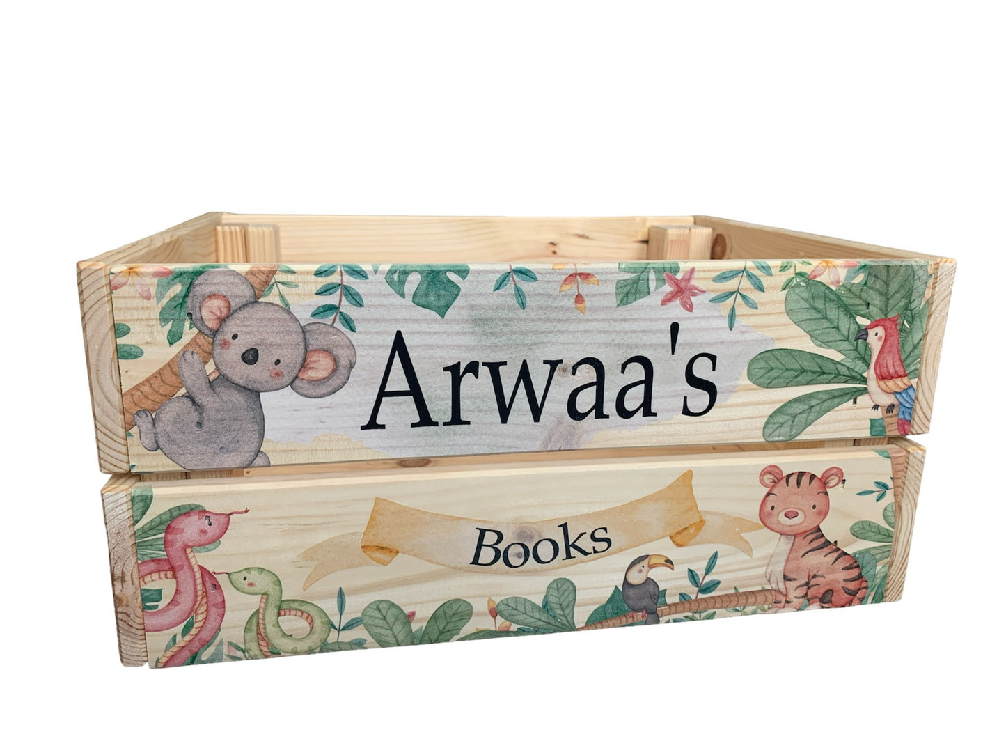 Jungle animal wooden book crate