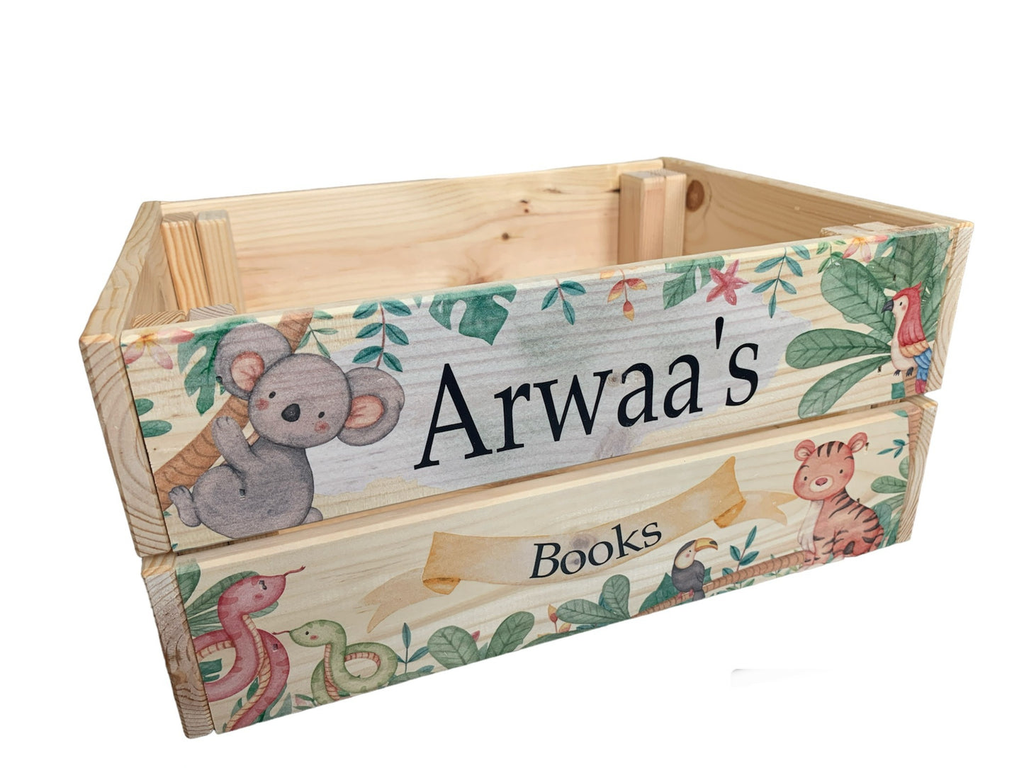 Jungle animal wooden book crate