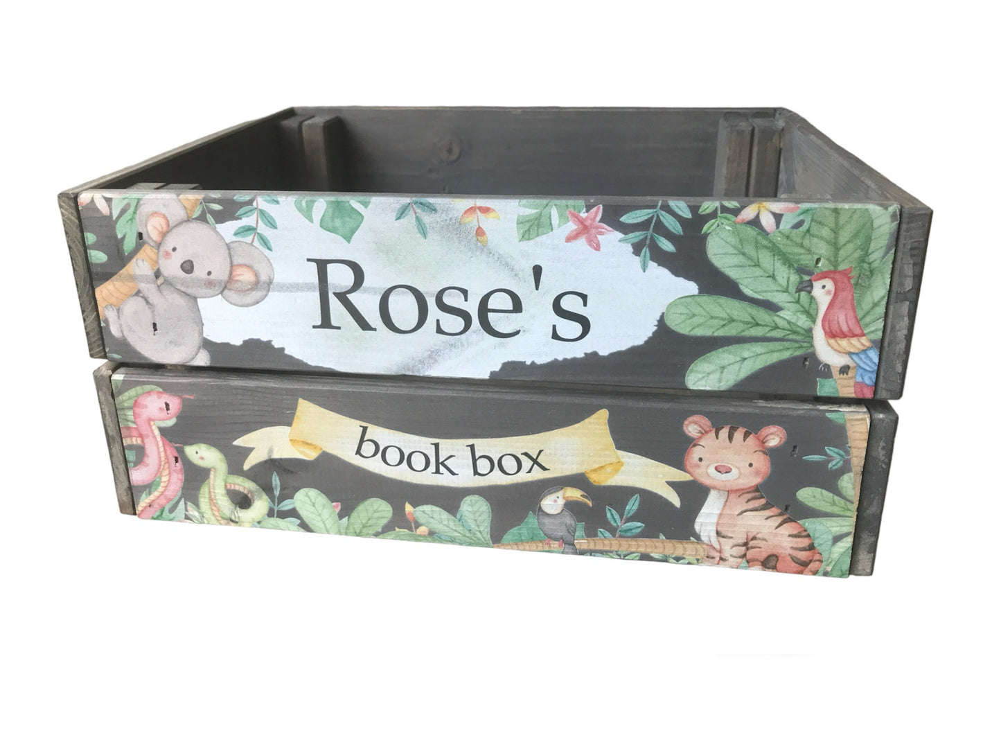 Jungle animal wooden book crate