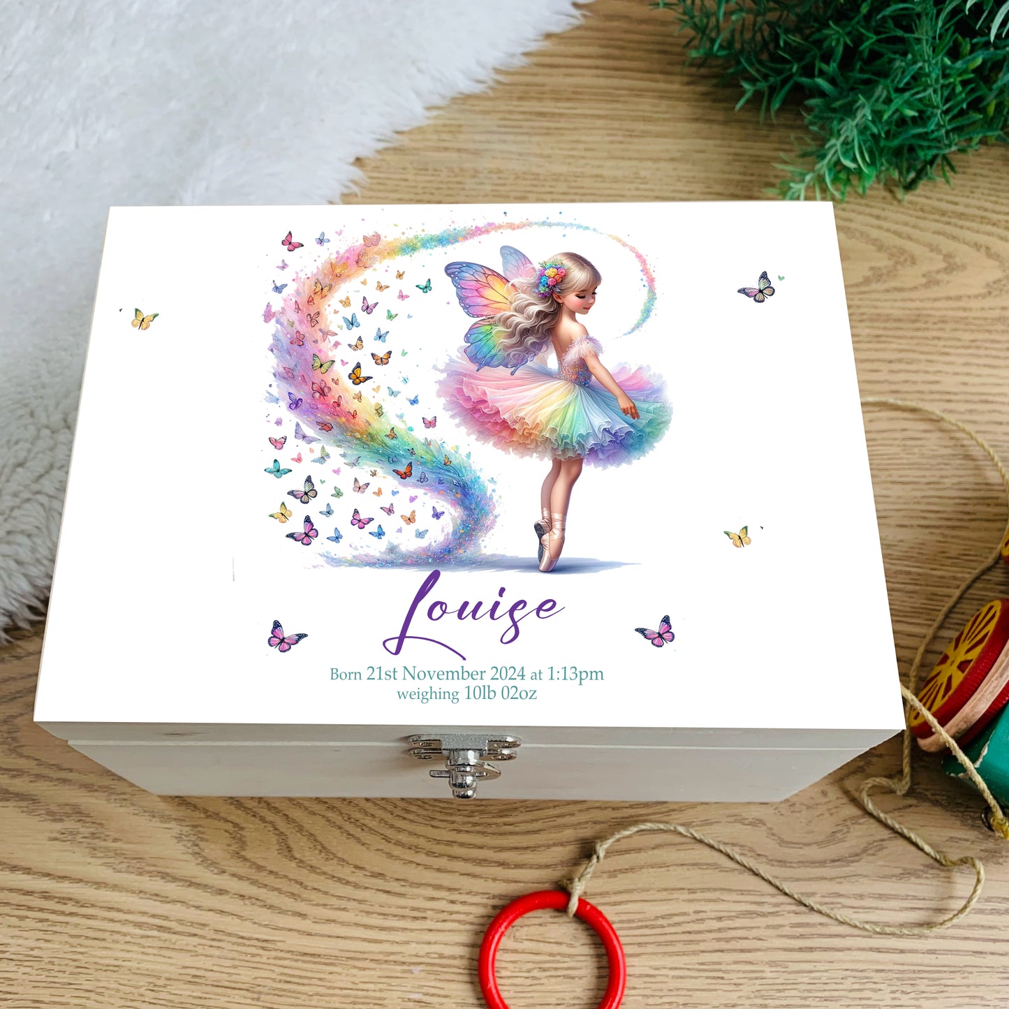 Rainbow Ballerina Luxury white baby memory box