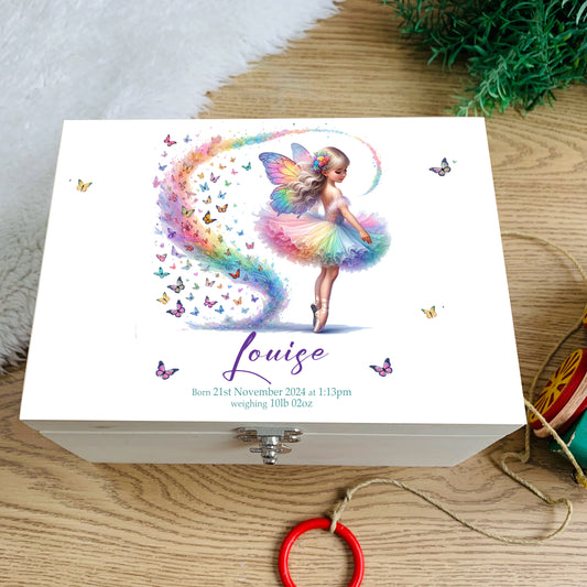 Rainbow Ballerina Luxury white baby memory box