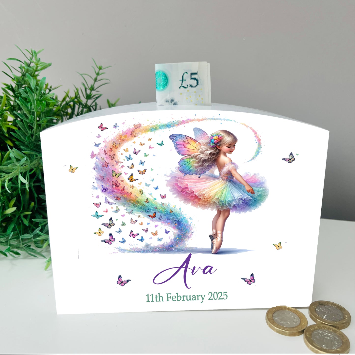 Rainbow ballerina money box
