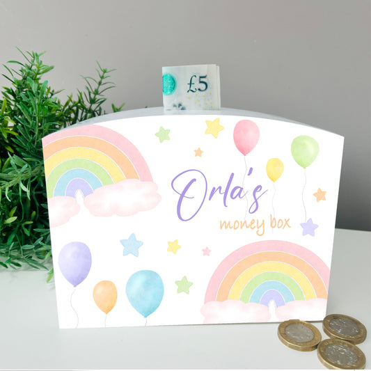 Rainbow and balloons money box