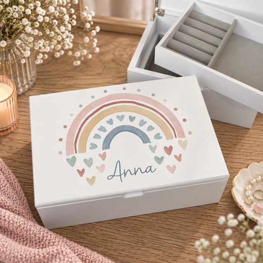Rainbow luxury white jewellery box with removable compartment